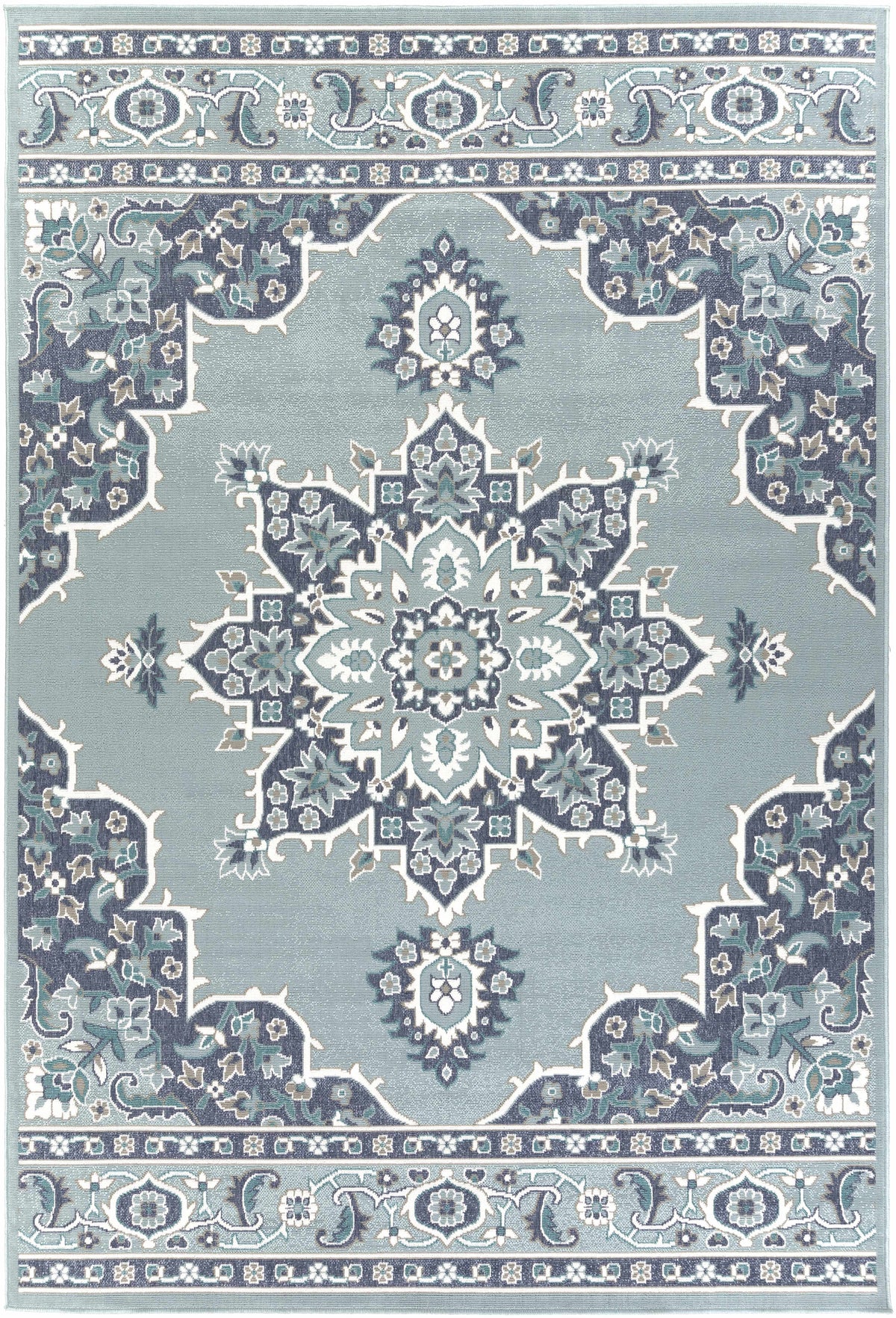 Orla Pale Blue Medallion Outdoor Area Rug - Clearance