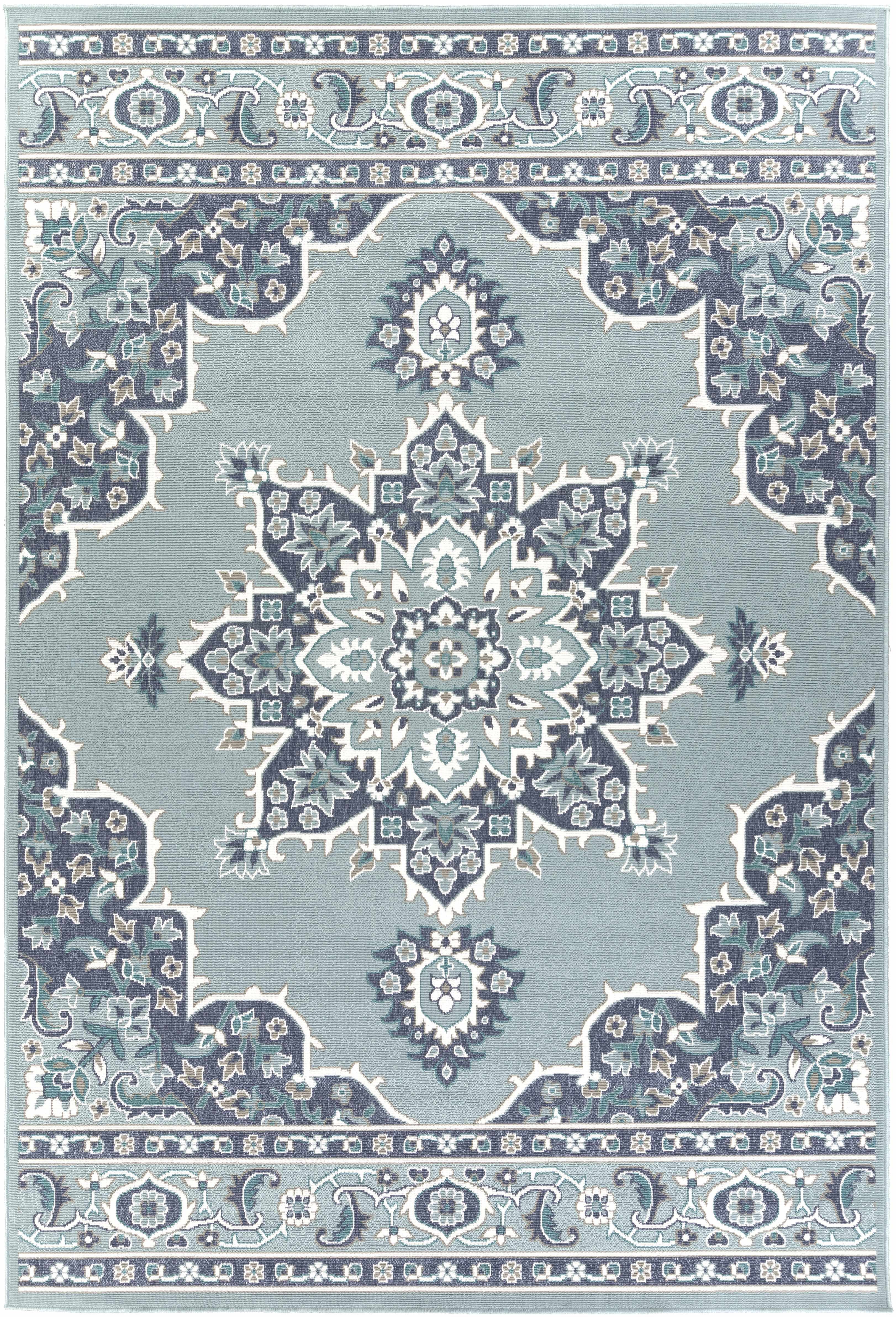 Orla Pale Blue Medallion Outdoor Area Rug - Clearance