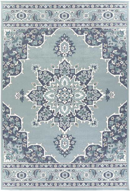 Orla Pale Blue Medallion Outdoor Area Rug - Clearance