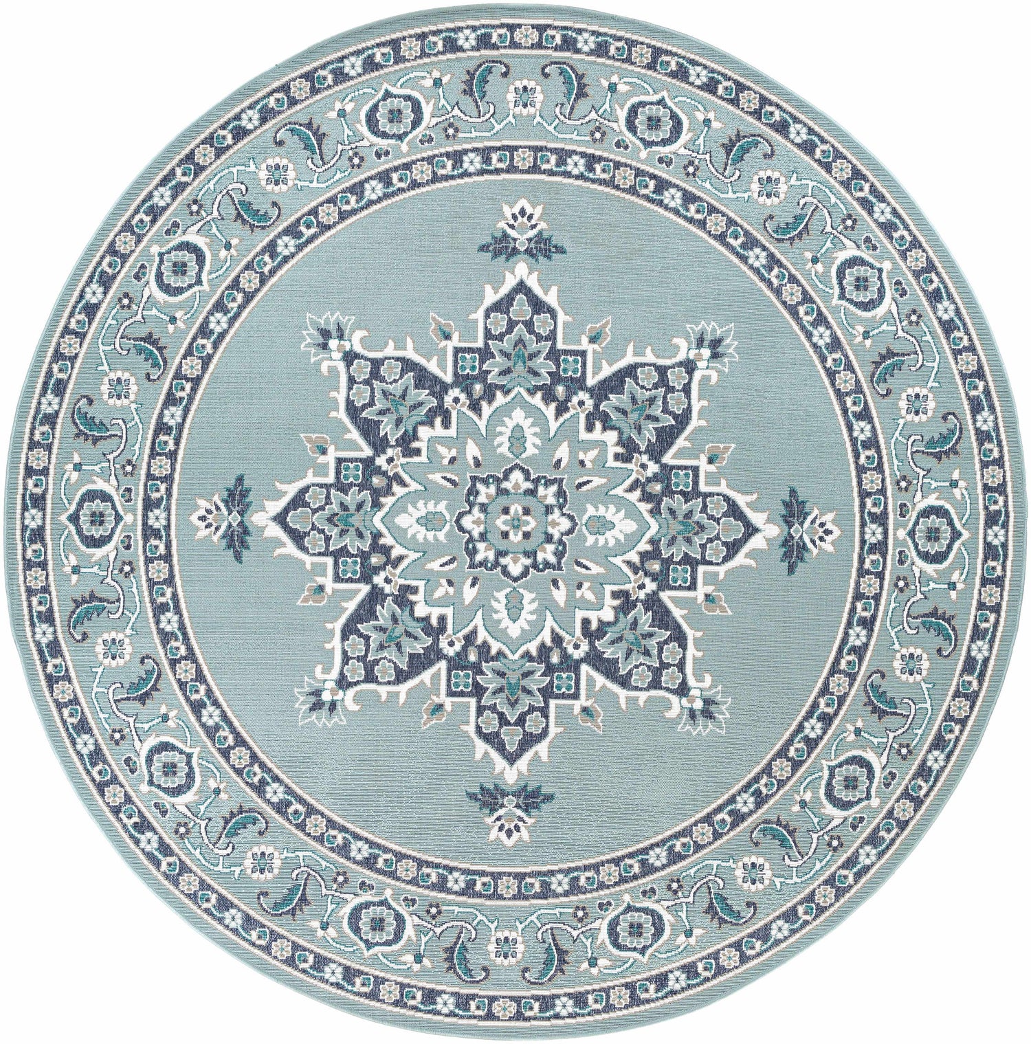 Orla Pale Blue Medallion Outdoor Area Rug - Clearance