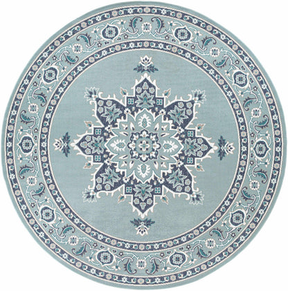 Orla Pale Blue Medallion Outdoor Area Rug - Clearance