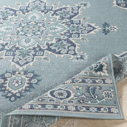 Orla Pale Blue Medallion Outdoor Area Rug - Clearance