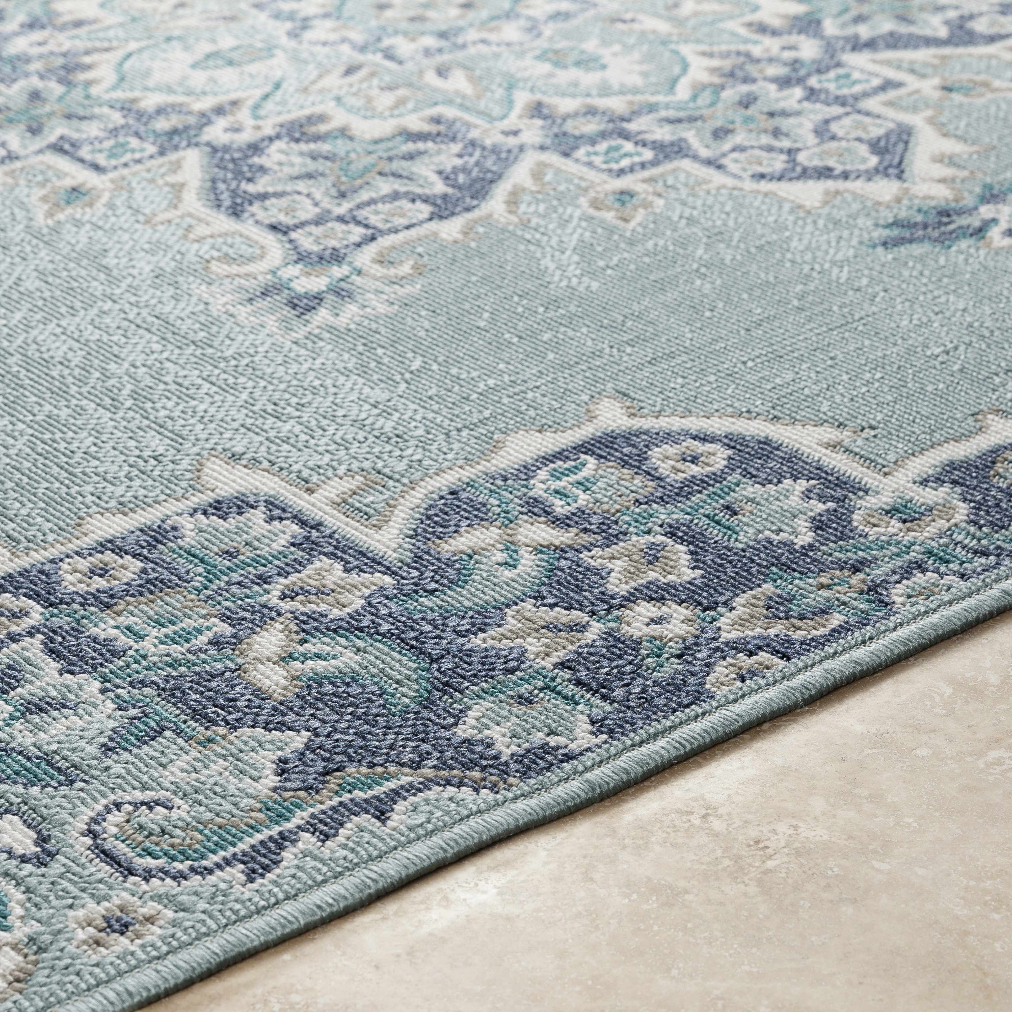 Orla Pale Blue Medallion Outdoor Area Rug - Clearance