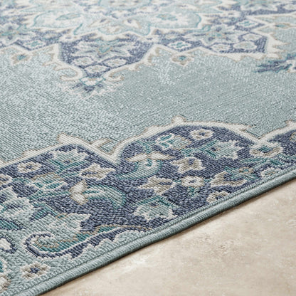 Orla Pale Blue Medallion Outdoor Area Rug - Clearance