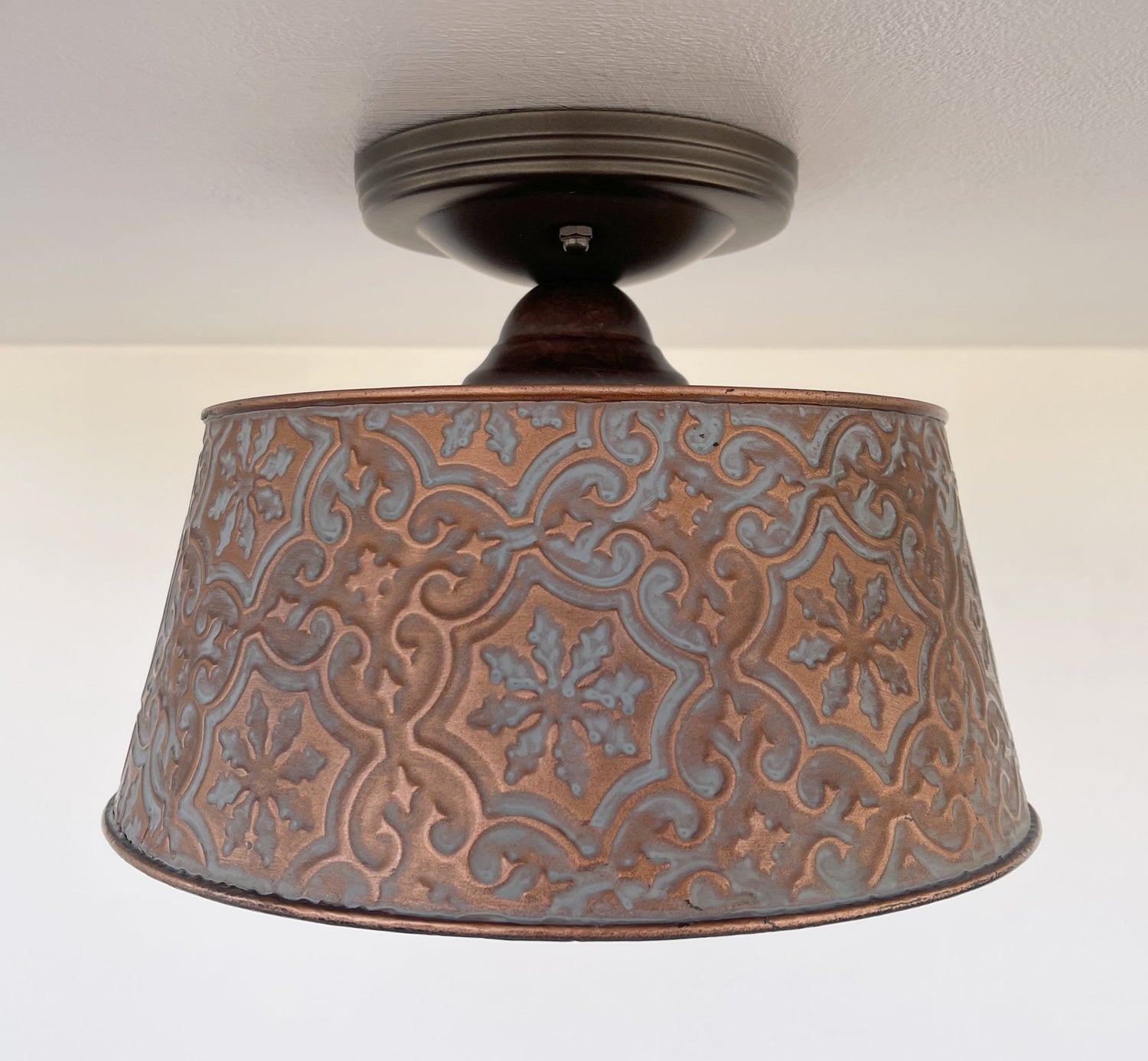 Ornate Copper Flush Mount Ceiling Light | 12" | Rustic Farmhouse