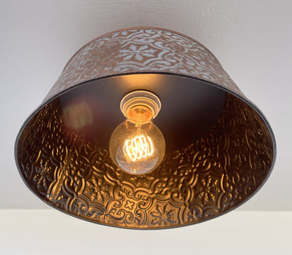 Ornate Copper Flush Mount Ceiling Light | 12" | Rustic Farmhouse