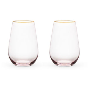 Rose Crystal Stemless Wine Glass Set