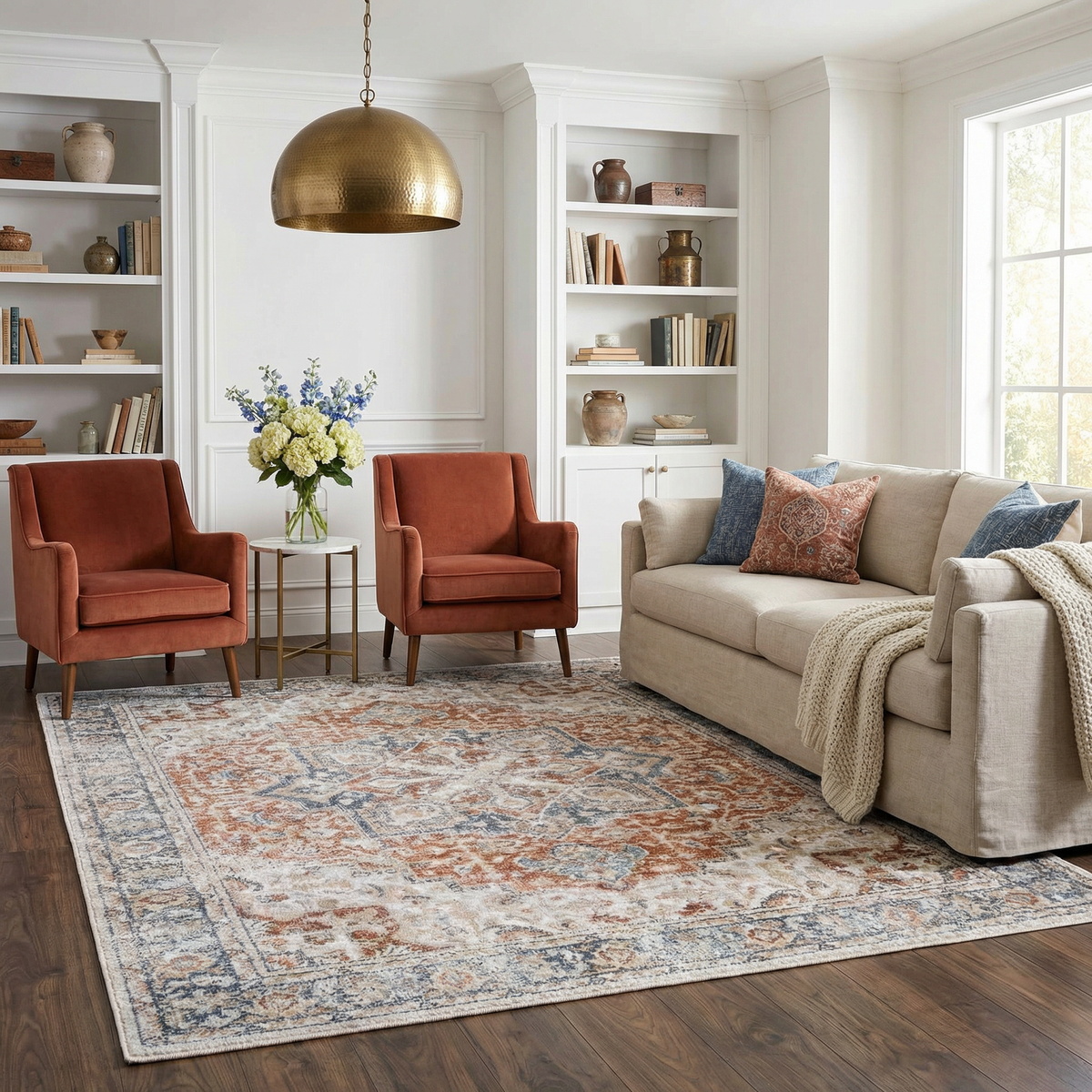 Neta Red &amp; Blue Flat Pile Washable Rug - Clearance