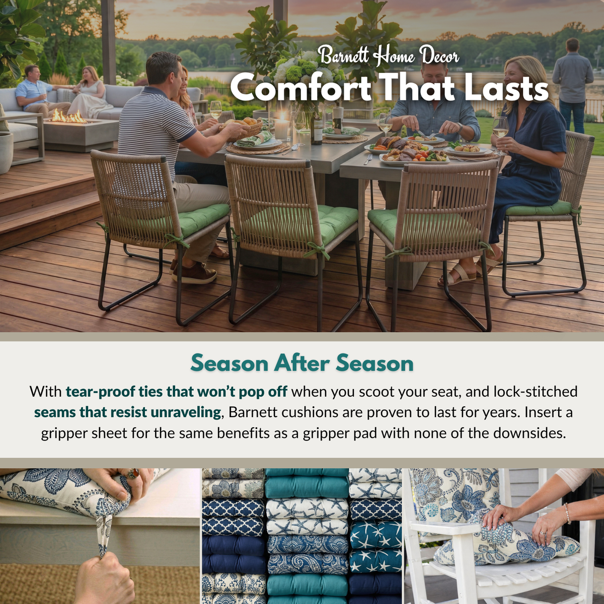 Boutique Floral Blue Indoor / Outdoor Dining Chair Pad - Latex Foam Fill