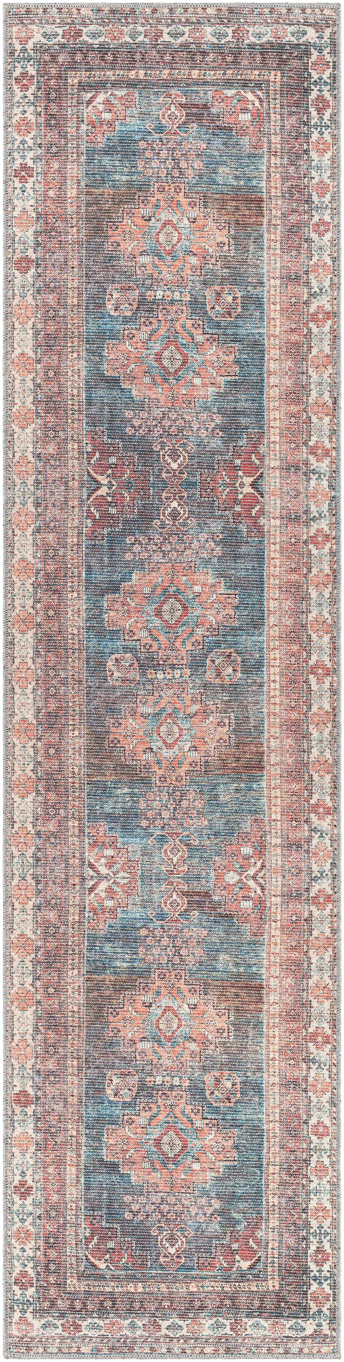 Baltinglass Rust &amp; Blue Washable Area Rug - Clearance