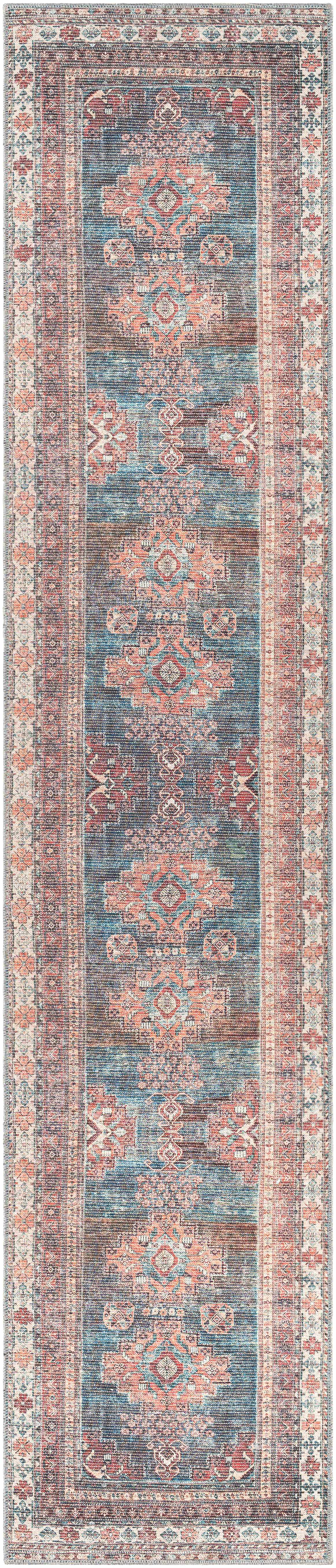 Baltinglass Rust &amp; Blue Washable Area Rug - Clearance