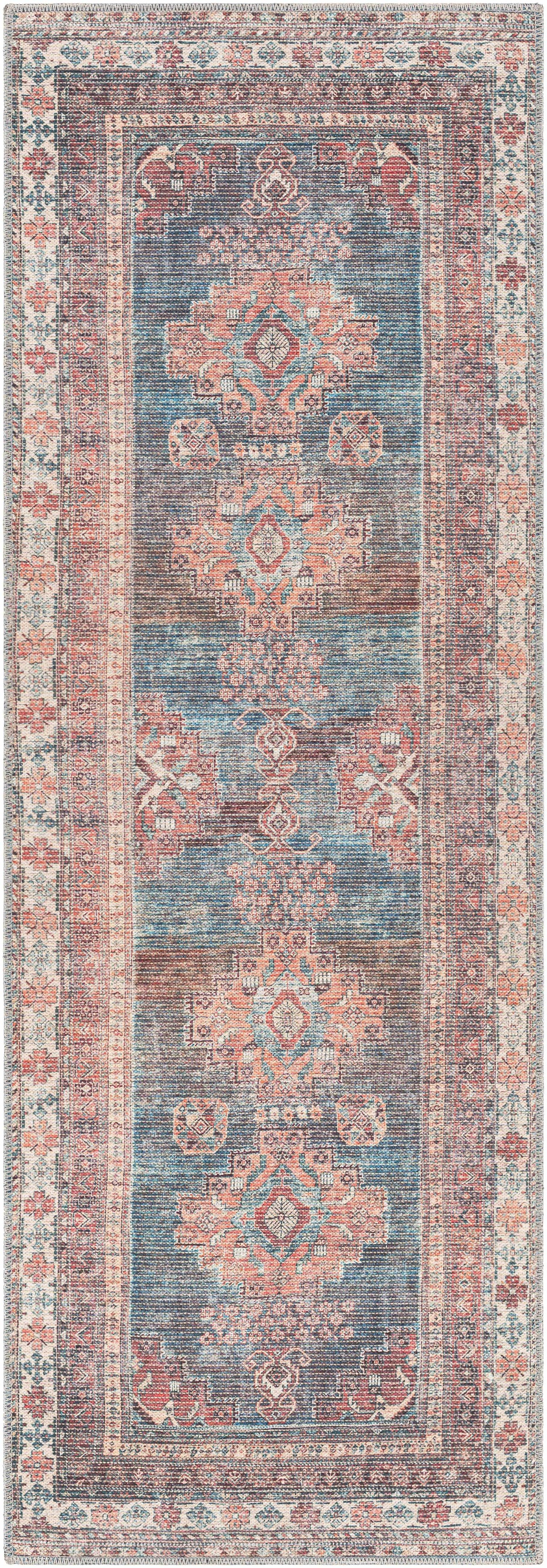 Baltinglass Rust &amp; Blue Washable Area Rug - Clearance