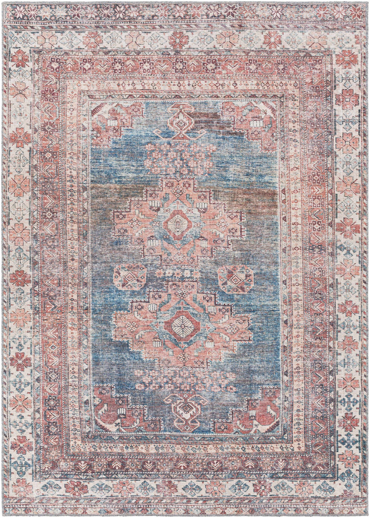Baltinglass Rust &amp; Blue Washable Area Rug - Clearance