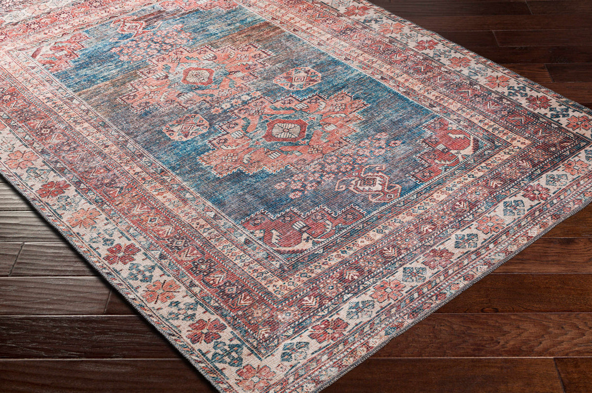 Baltinglass Rust &amp; Blue Washable Area Rug - Clearance