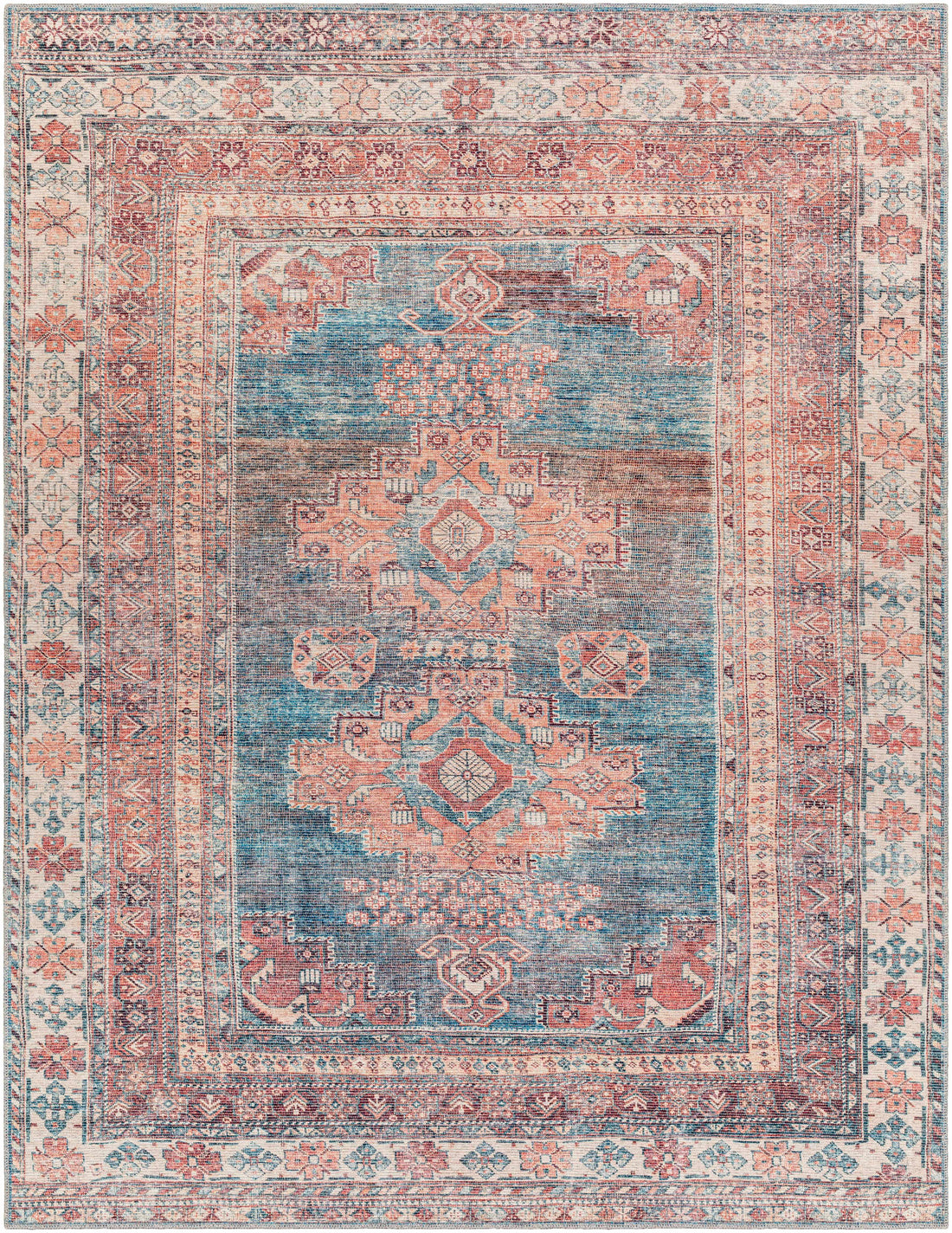 Baltinglass Rust &amp; Blue Washable Area Rug - Clearance