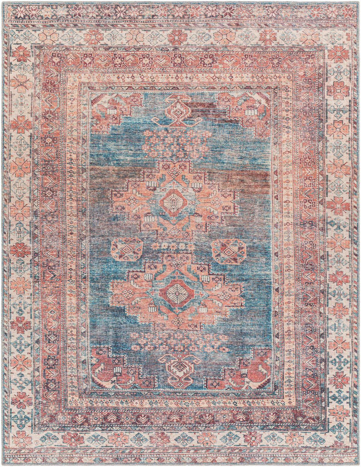 Baltinglass Rust &amp; Blue Washable Area Rug - Clearance