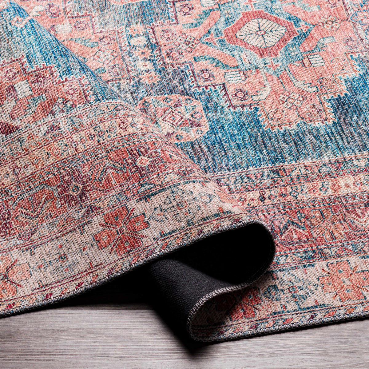 Baltinglass Rust &amp; Blue Washable Area Rug - Clearance