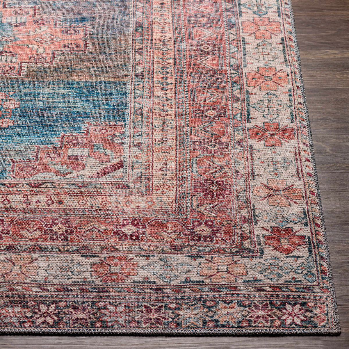 Baltinglass Rust &amp; Blue Washable Area Rug - Clearance