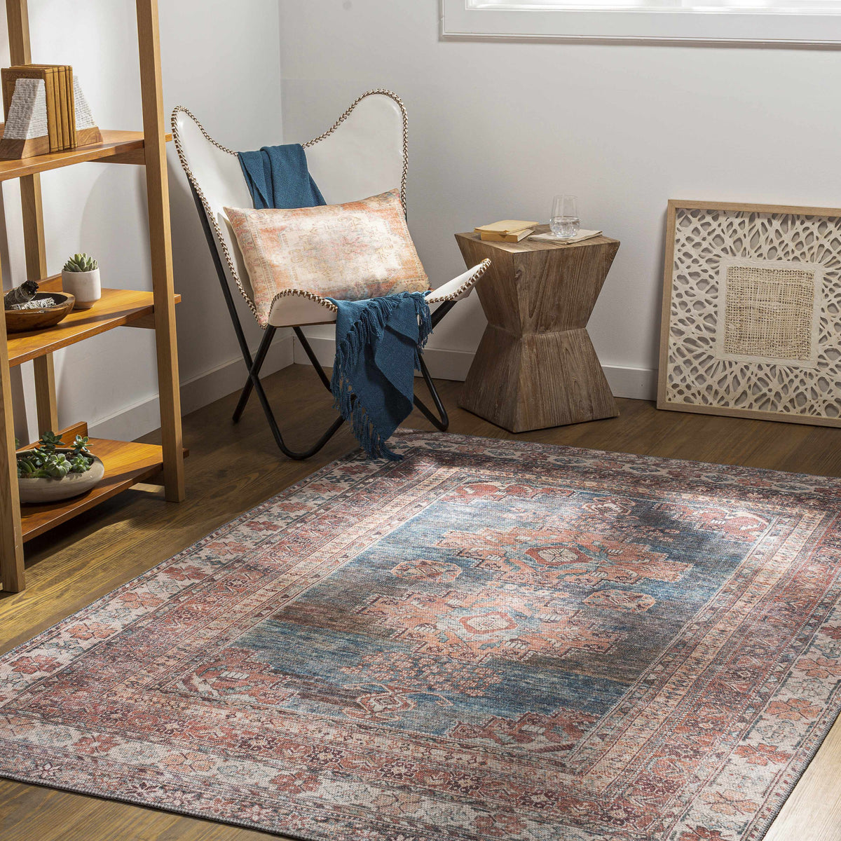 Baltinglass Rust &amp; Blue Washable Area Rug - Clearance