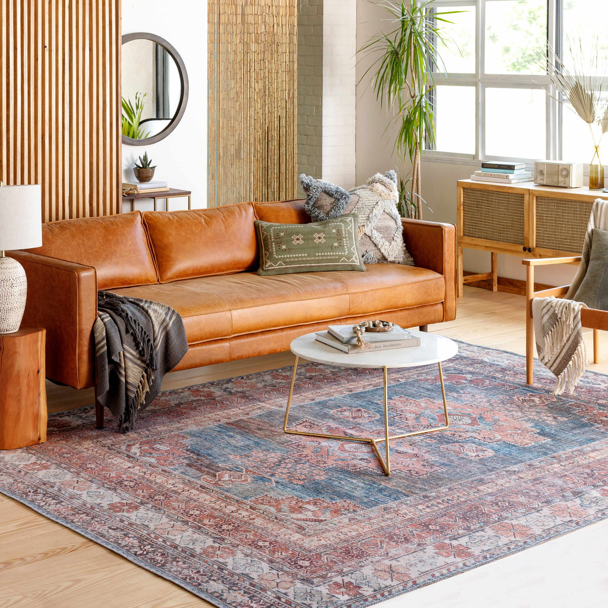 Baltinglass Rust &amp; Blue Washable Area Rug - Clearance