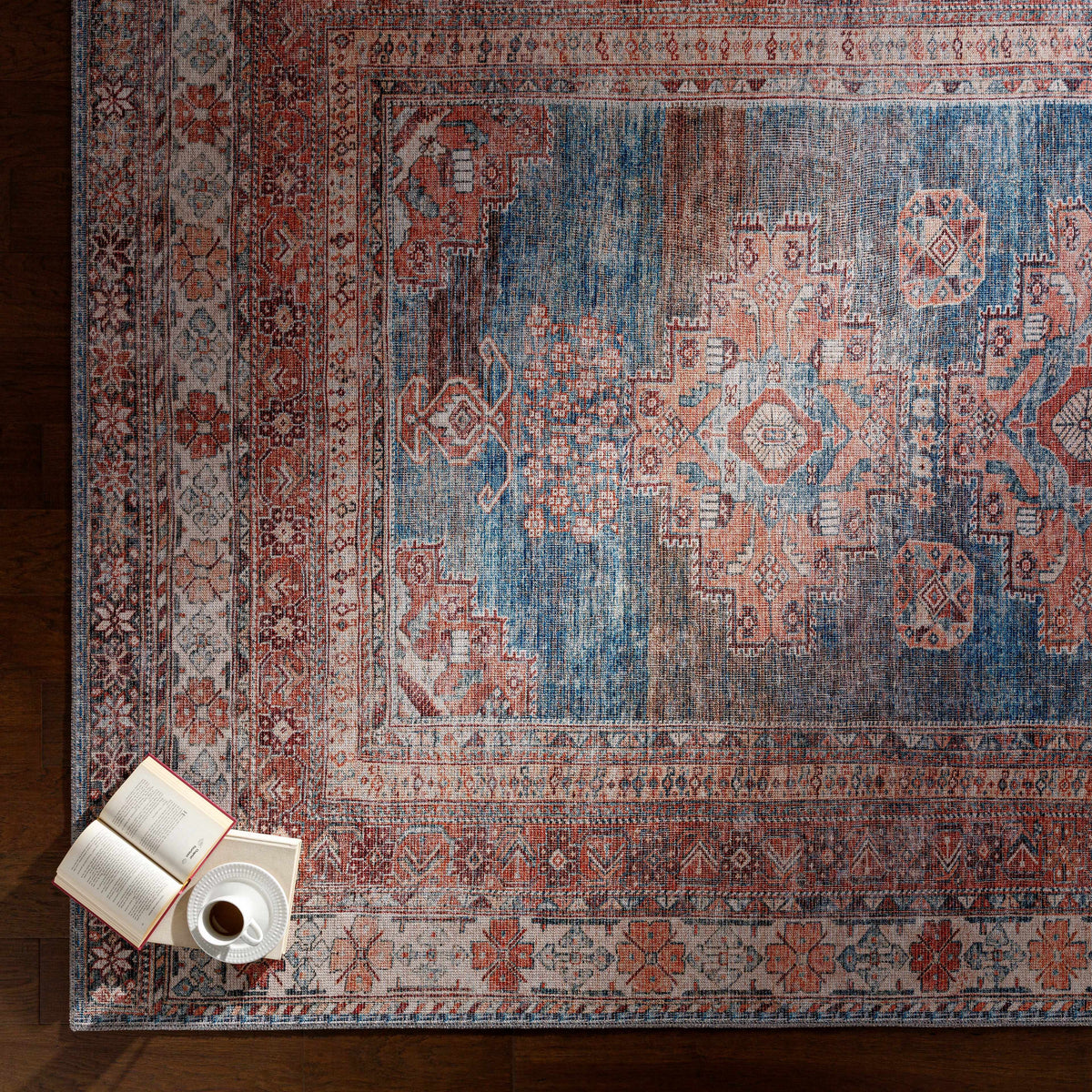 Baltinglass Rust &amp; Blue Washable Area Rug - Clearance