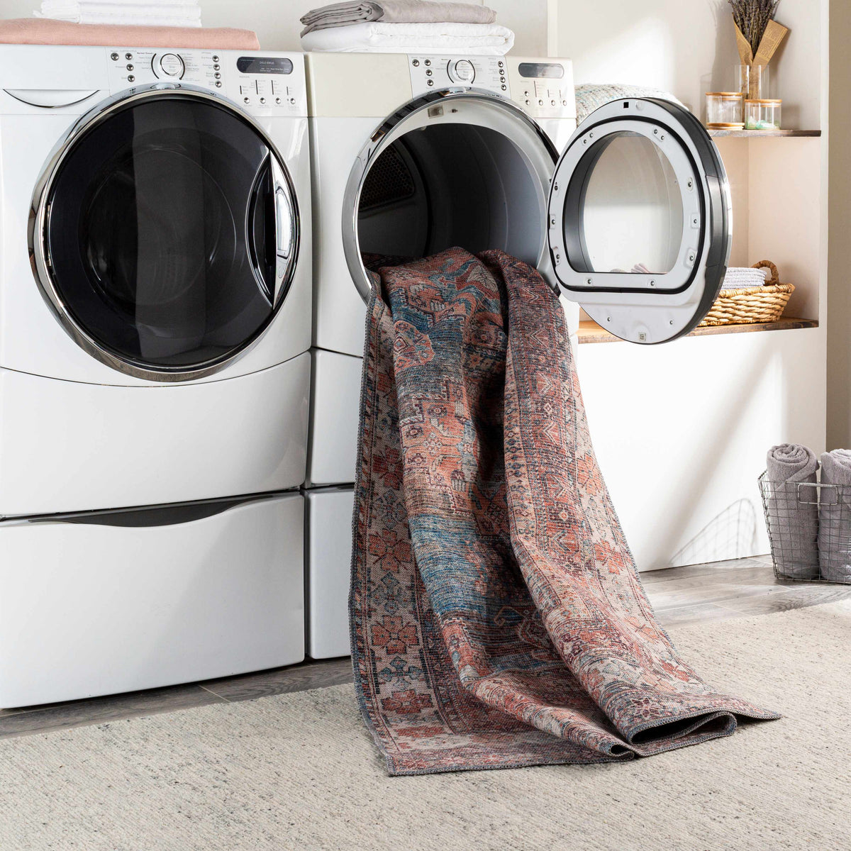 Baltinglass Rust &amp; Blue Washable Area Rug - Clearance