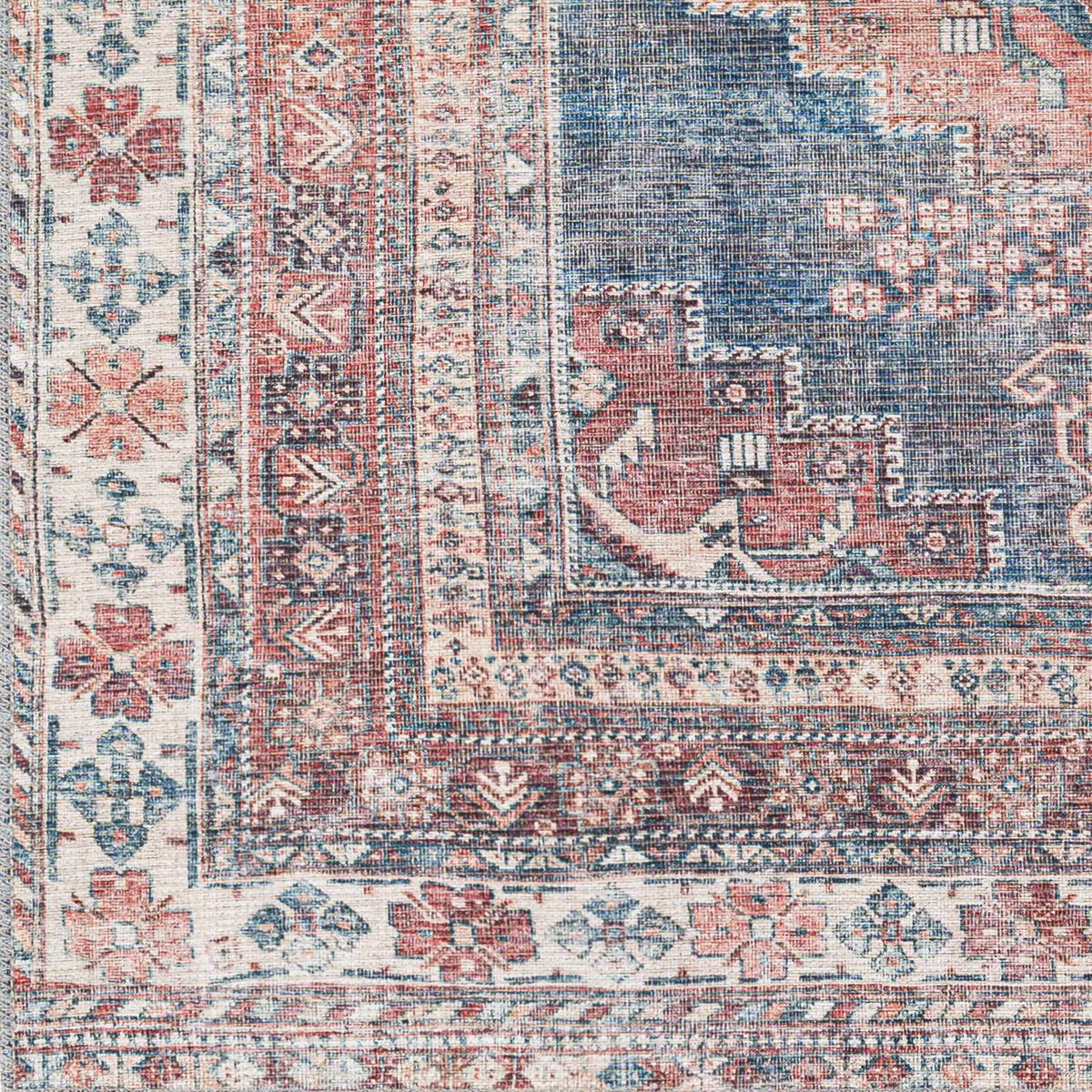Baltinglass Rust &amp; Blue Washable Area Rug - Clearance