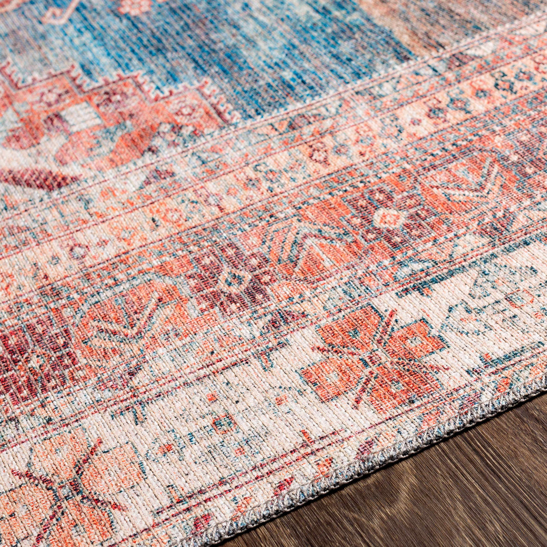 Baltinglass Rust &amp; Blue Washable Area Rug - Clearance
