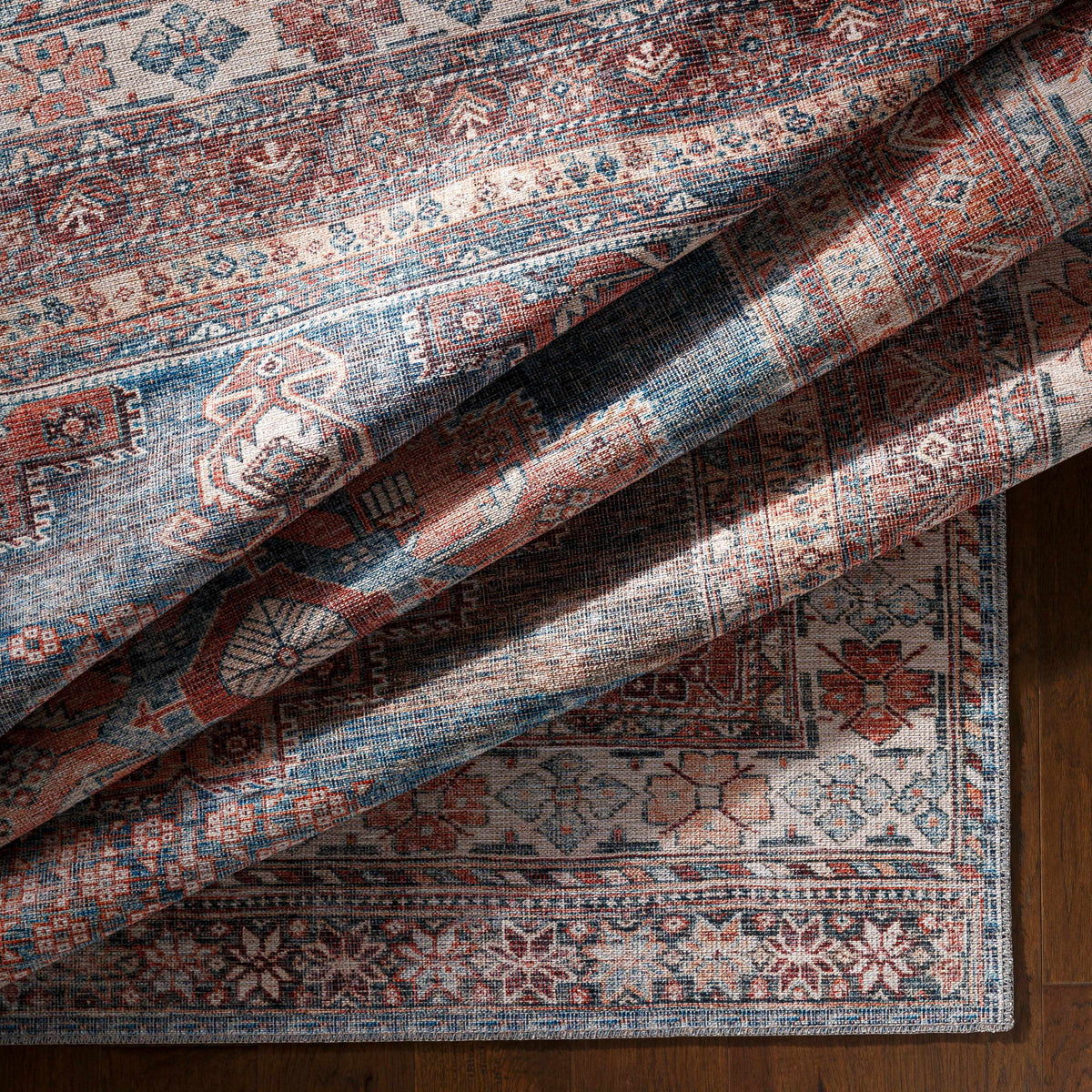 Baltinglass Rust &amp; Blue Washable Area Rug - Clearance