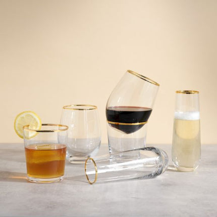 Gilded Stemless Wine Glass Set