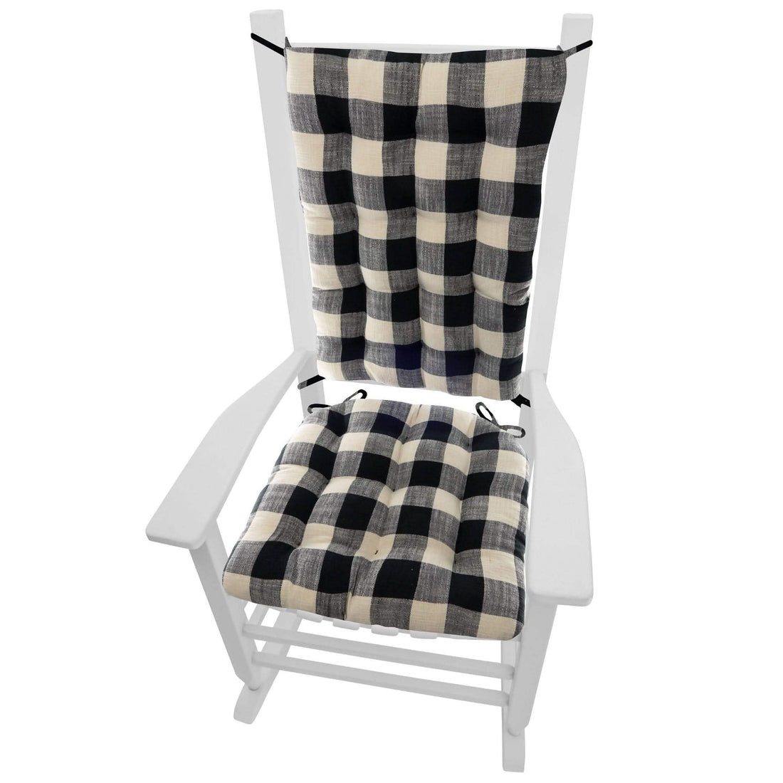 Buffalo Check Rocking Chair Cushions - Latex Foam Fill - Reversible - Black &amp; Cream