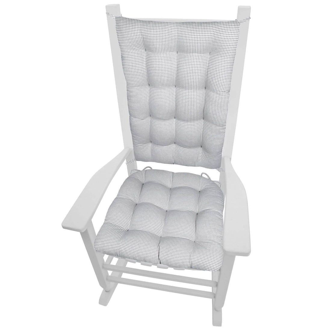 Madrid Grey Gingham Rocking Chair Cushions - Made in USA - 100% Cotton