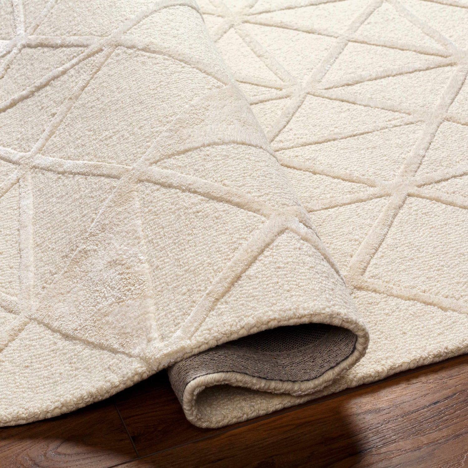 Jevau Beige Geometric Hand Tufted Wool Area Rug - Clearance