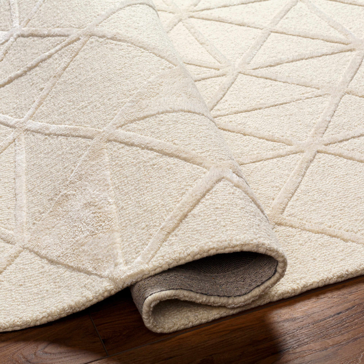 Jevau Beige Geometric Hand Tufted Wool Area Rug - Clearance