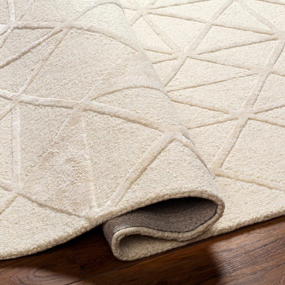 Jevau Beige Geometric Hand Tufted Wool Area Rug - Clearance