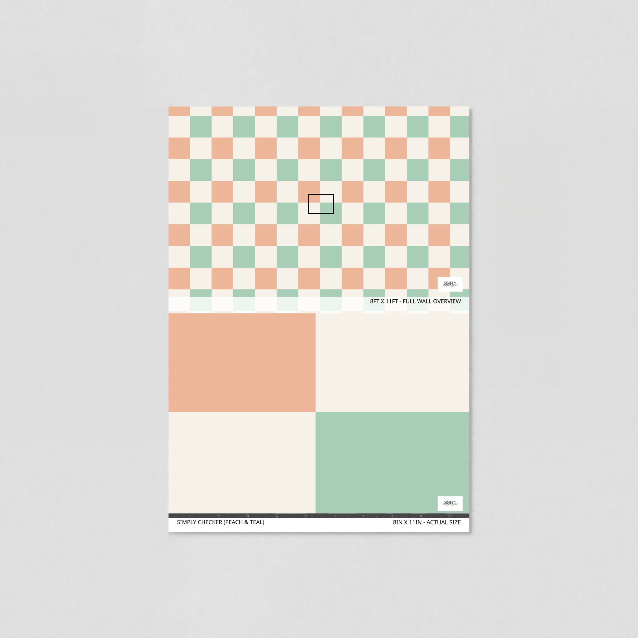 Simply Checker (Peach &amp; Teal) Wallpaper