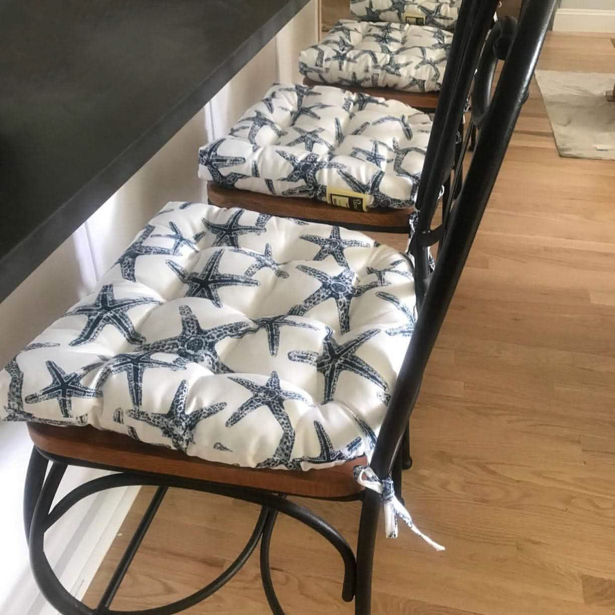 Sea Shore Starfish Navy Blue Indoor / Outdoor Dining Chair Pads &amp; Patio Cushions