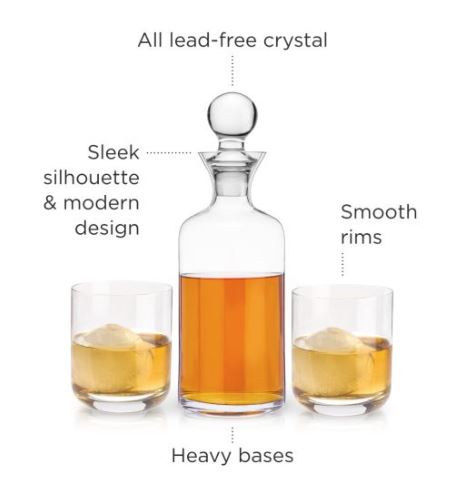 Raye Modern Crystal Liquor Decanter and Tumbler Set