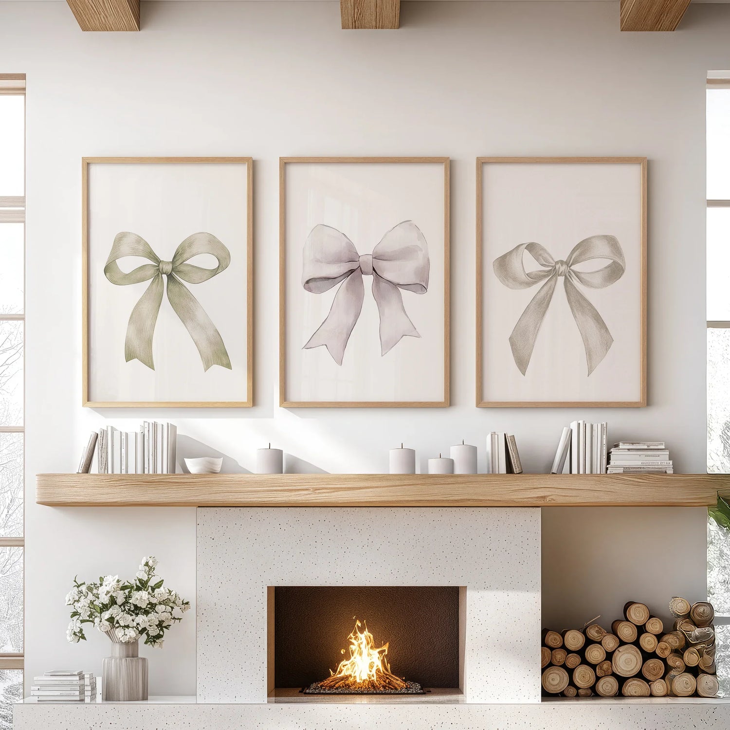 Aesthetic Bow Wall Art Set of 3. Neutral Gallery Set