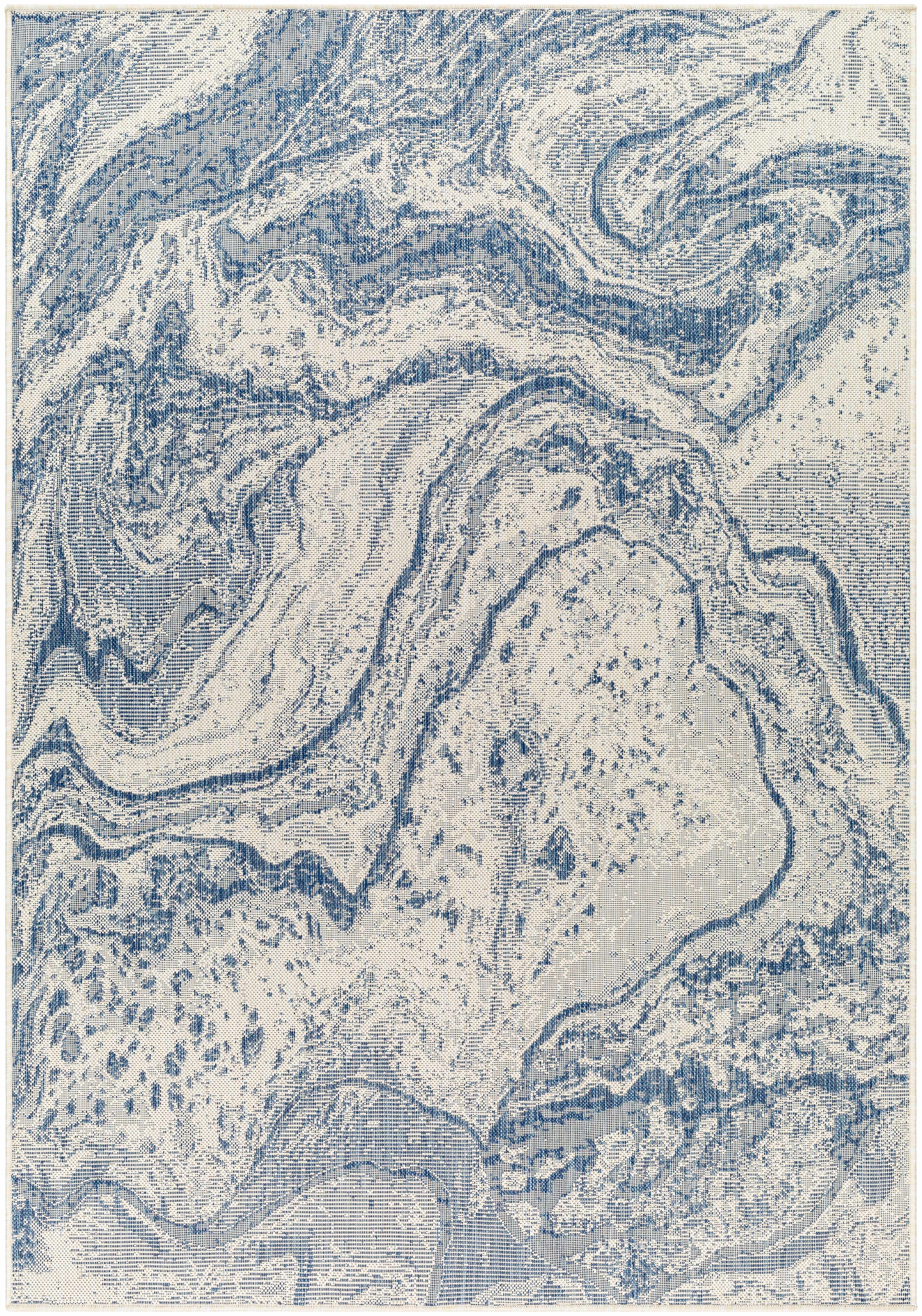 Basma Blue Marble Outdoor Area Rug - Clearance