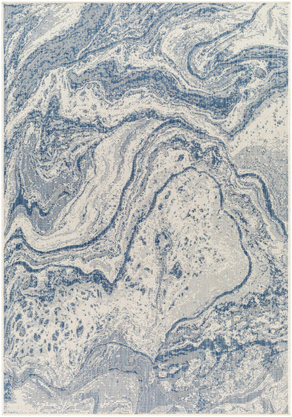 Basma Blue Marble Outdoor Area Rug - Clearance