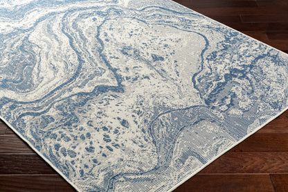 Basma Blue Marble Outdoor Area Rug - Clearance