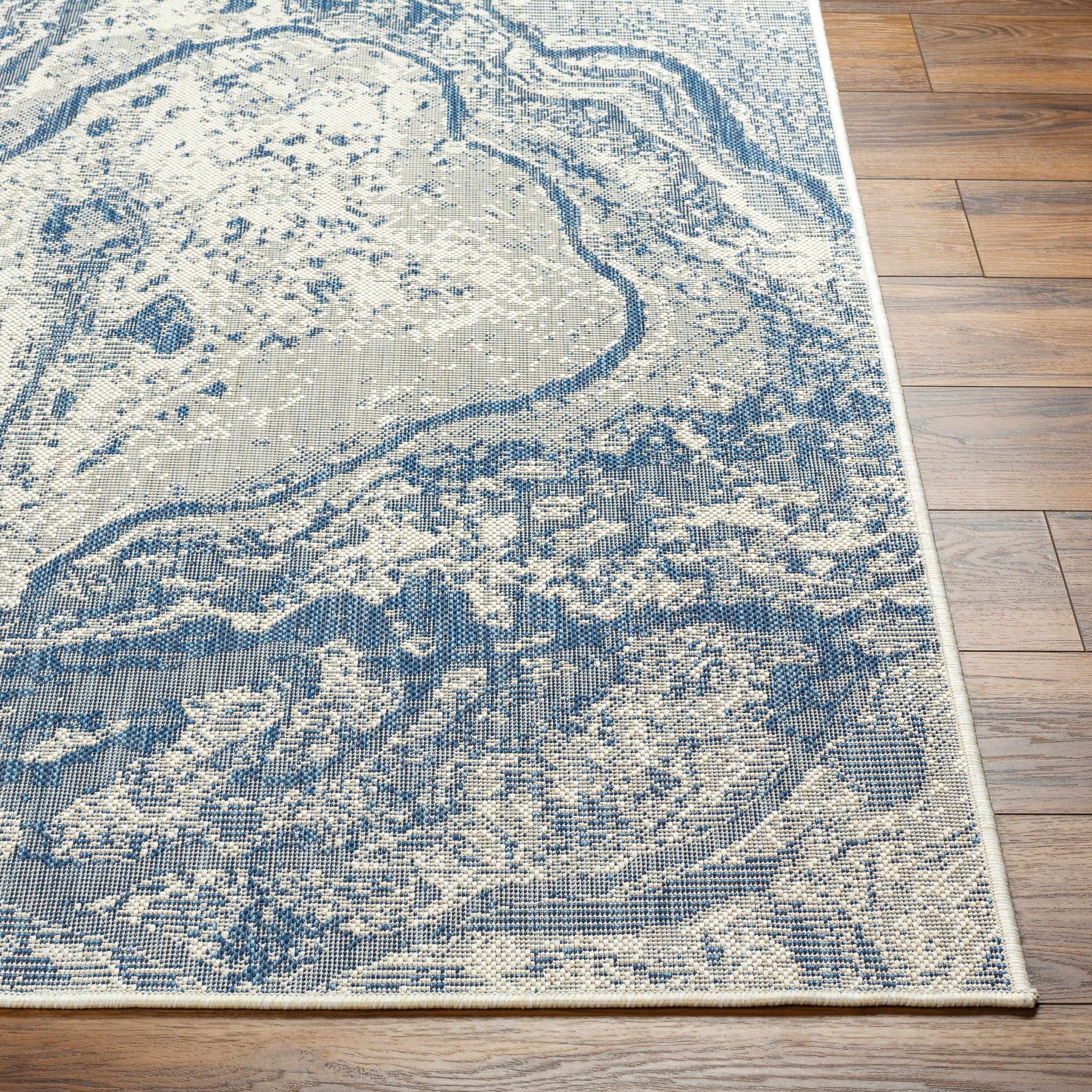 Basma Blue Marble Outdoor Area Rug - Clearance