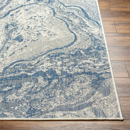 Basma Blue Marble Outdoor Area Rug - Clearance