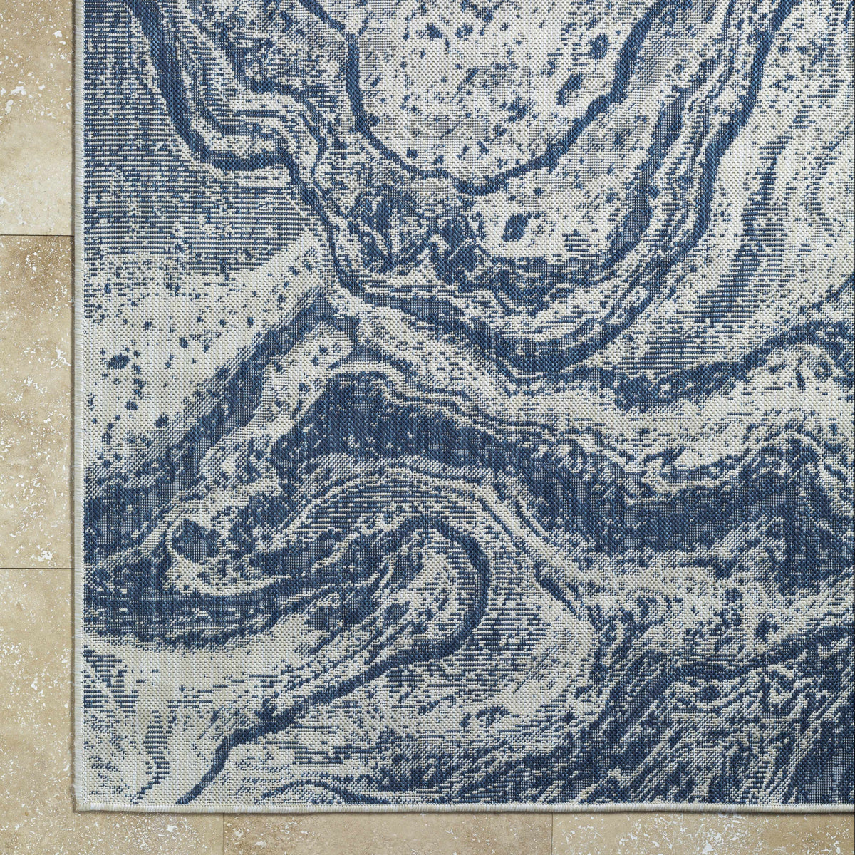 Basma Blue Marble Outdoor Area Rug - Clearance