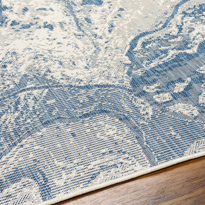 Basma Blue Marble Outdoor Area Rug - Clearance