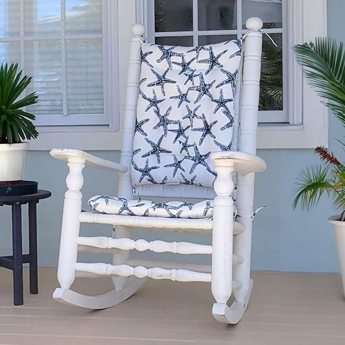 Sea Shore Starfish Navy Blue Porch Rocker Cushions - Fade Resistant