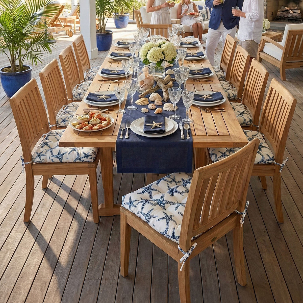 Sea Shore Starfish Navy Blue Indoor / Outdoor Dining Chair Pads &amp; Patio Cushions