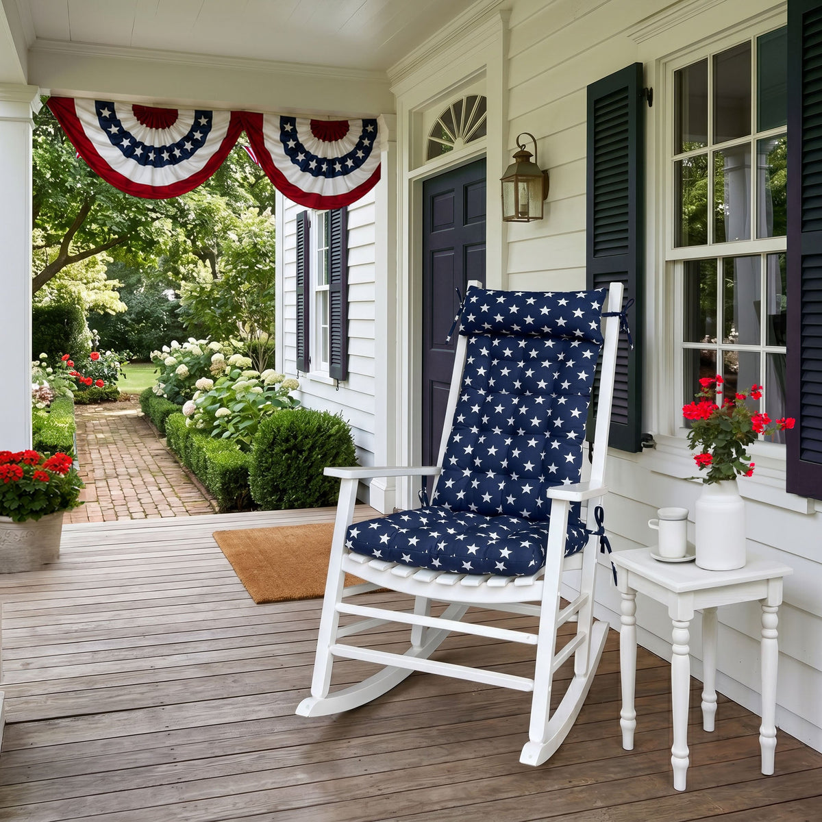 Stars Navy Blue Porch Rocker Cushions - Latex Foam Fill - Fade Resistant