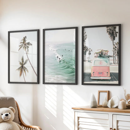 Tropical Beach Wall Art Set. Modern Coastal Surfing Prints